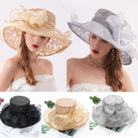 Sombrero De Flores Para Mujer Organza Gran Borde Para Bodas Y Té En La Iglesia Sombrero De Sol Casual De Polyester Floral - details 0