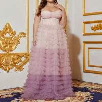 Vestido De Fiesta Tubo De Malla Con Encaje Y Ombre plus Size Para Mujer Sin Cintura Estilo Exquisito Para Eventos De Noche - details 5