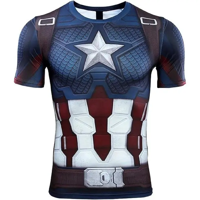 Camiseta de compresión Capitán América para hombre, manga corta, estampada en 3D, talla L - 1