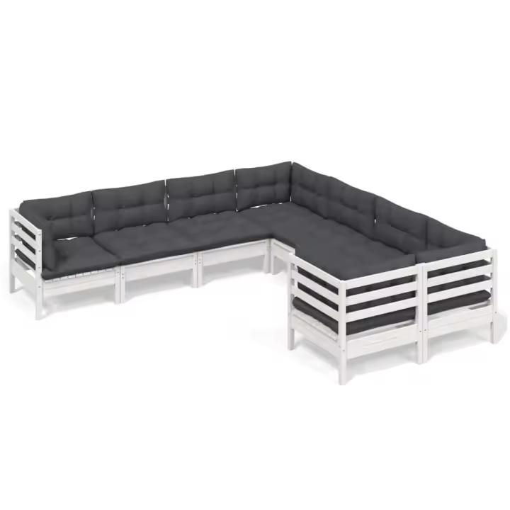 vidaXL Muebles de jardín 8 pzas y cojines blanco madera maciza de pino - 1