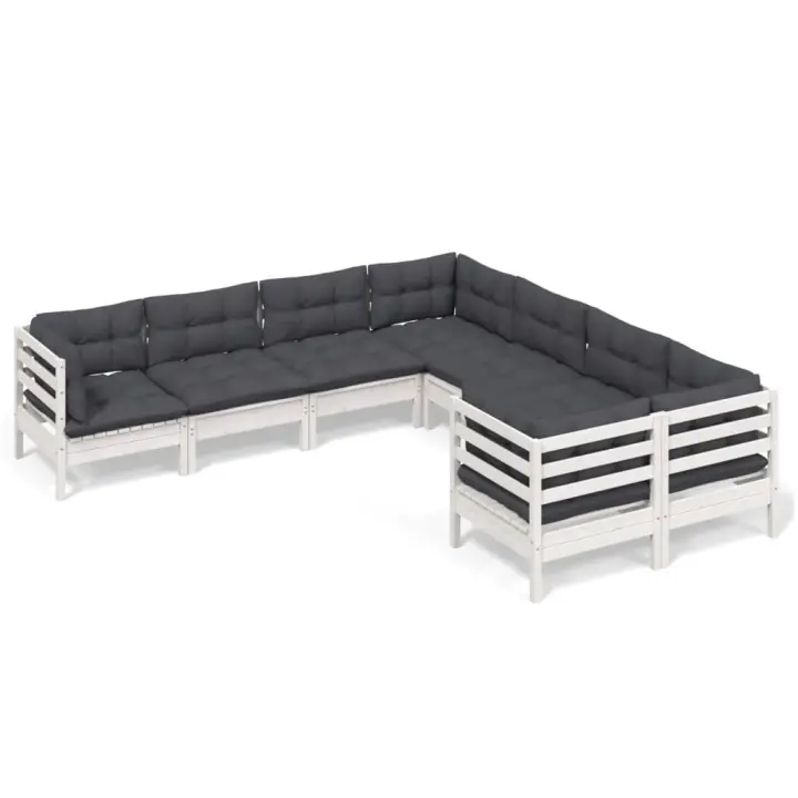 vidaXL Muebles de jardín 8 pzas y cojines blanco madera maciza de pino - 1