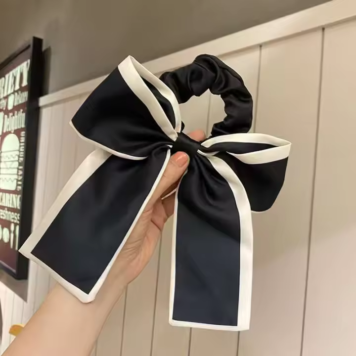 1Pcs Accesorios De Cabello Elegantes Para Mujeres Y Niñas Con Lazo Y Borla En Color Sólido Cinta Elástica Para Moños Y Fiestas - 1