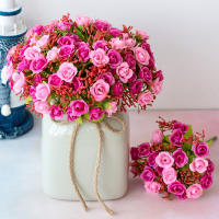 Bouquet De Rosas Artificiales 1 Pieza 21 Cabezas 7 Ramas Pequeño Bouquet De Flores Sin Vaso Para Bodas Decoración Del Hogar - details 1