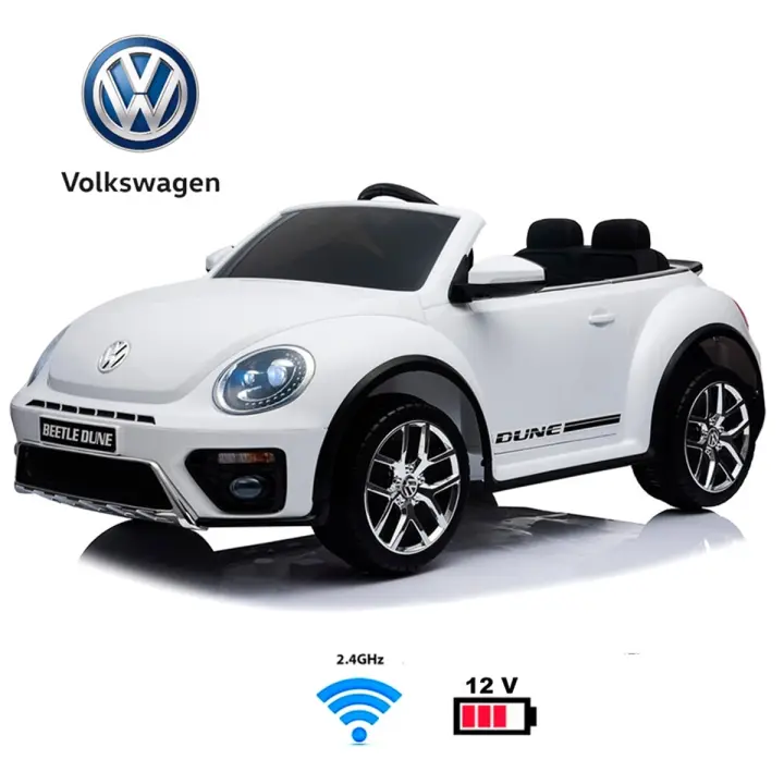 BabyCoches - Coche eléctrico para niños VOLKSWAGEN BEETLE DUNE TAMAÑO XL con BATERÍA 12V, coche eléctrico infantil con Equipo de Música con RADIO FM y Bluetooth, luces LED.  Mando de control teledirigido para padres - 1