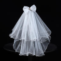 Velo De Novia Blanca Con Estilo Clásico Dos Capas De Tela Con Diamantes Largo Del Brazo Y Lazo Para Mujeres Vestido De Novia - details 5