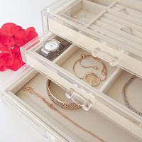 Joyero de terciopelo para mujer con 3 bolsos, organizador de joyas para guardar pendientes, pulseras, collares y anillos, de acrílico transparente. - details 1