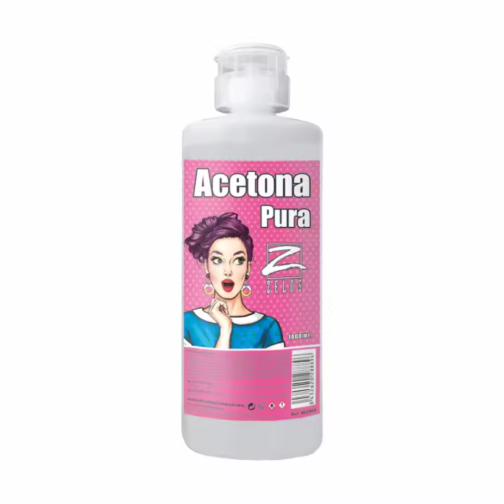 Zelos Acetona Pura 100% - 1 Litro - Uso Profesional - Retira Esmaltes Permanentes - Disuelve Pegamento de Uñas - 1