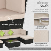 Outsunny Conjunto Muebles de Jardín de Ratán 7 Piezas Mesa Sofás Taburetes con Cojines Lavables 2xSofá de Esquina 2xSofá 2xTaburete 1xMesa de Centro - details 4