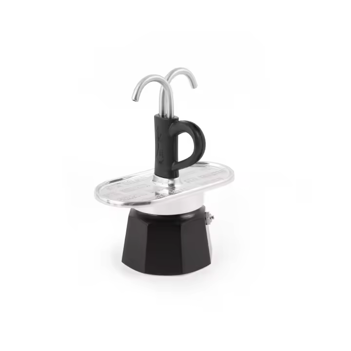 Bialetti Cafetera Clásica Italiana - Mini Express Italiana 2 Tazas - 95 ml Cafetera de Aluminio de Alta Calidad color Negro para uso en Cocina (no incluye tacitas) - Adecuada para hornillos de gas y placas eléctricas - 1