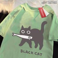 Camiseta De Algodón Oversize Para Hombres Y Mujeres Con Diseño De Gato Negro Comiendo Pescado Estilo Japonés Camiseta De Moda Imprimida Transpirable Para Verano - details 18