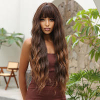 Pelucas Sintéticas Largas De Ombre Marrón Rubia Con Franja Para Mujeres Afro Peluca Cacheada Resistente Al Calor Para Uso Diario Cosplay - details 9