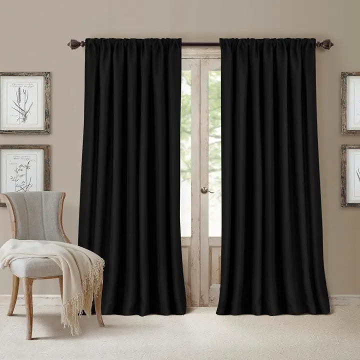 All Seasons Ventana de Bolsillo con Barra de oscurecimiento de energía eficiente, 100% poliéster, Negro, 52" x 95" (1 Panel) - 1