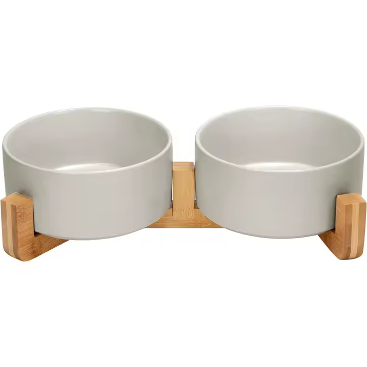 Cuenco de Cerámica para perros y Gatos con soporte de Madera, antideslizante, mate, juego de Agua y comida con peso para Gatos y Perros Pequeños, 28,7 oz - 1