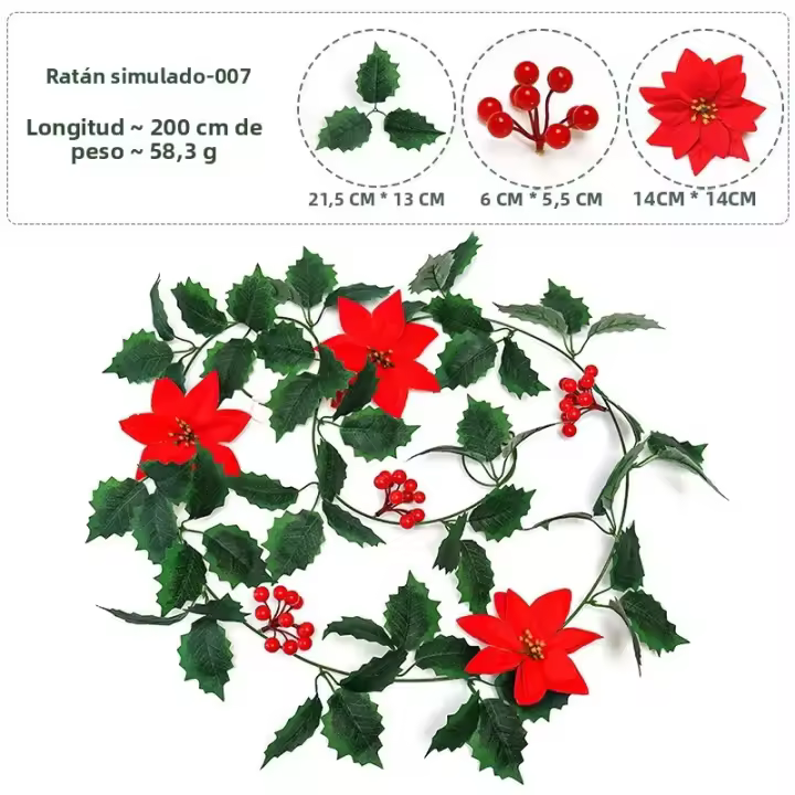 Hojas Artificiales De Navidad En Rattan Decoración Festiva Para El Hogar Material Plástico Tamaño Approx Como En La Imagen - 1