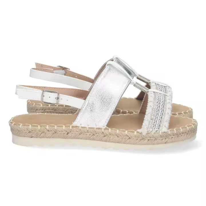 Sandalias plateadas planas forradas en yute hebilla mujer - 1