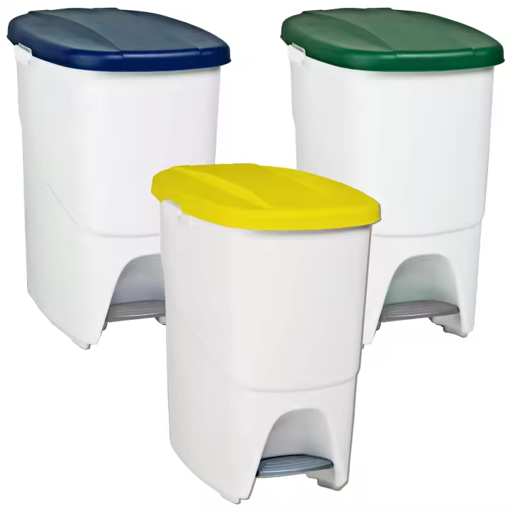 Denox Pack Reciclaje Pedalbin Ecológico 3 Contenedores 25L Colores Azul Verde Amarillo - 1