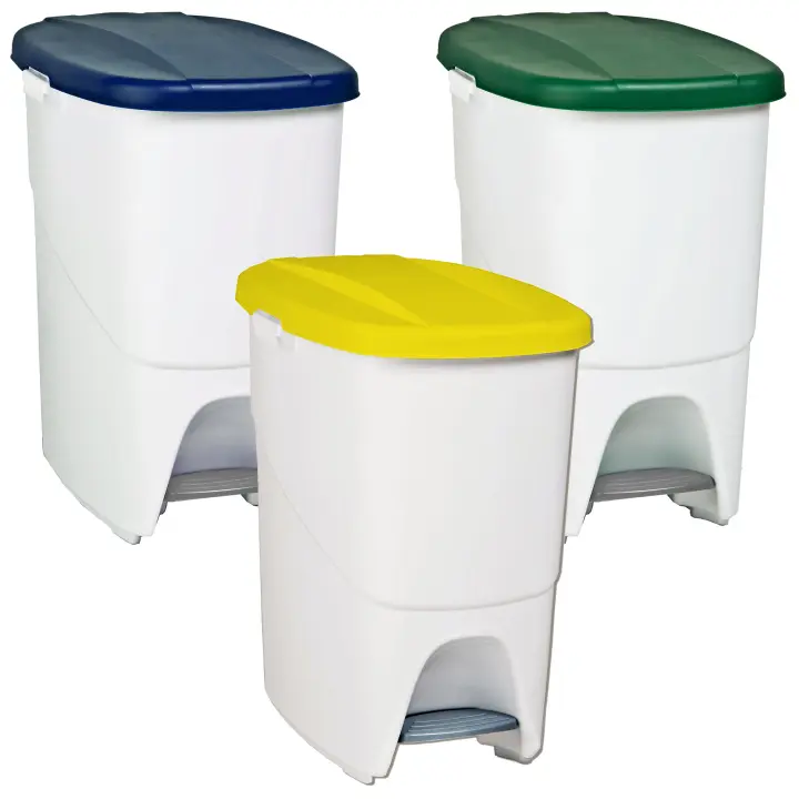 Denox Pack Reciclaje Pedalbin Ecológico 3 Contenedores 25L Colores Azul Verde Amarillo - 1