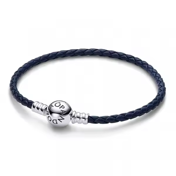 Pandora - Pulsera de Cuero Trenzado Azul con Cierre Redondo de Pandora Moments 592790C01-S3 - 1
