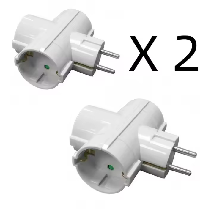 2*Adaptador 3 tomas Schuko, adaptador 3 enchufes, ladron triple, enchufe multiple con 3 tomas, ladron de enchufes 3 x 16A, con proteccion para niños, max 3680W, color blanco, Don Feliz - 1