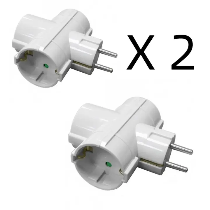 2*Adaptador 3 tomas Schuko, adaptador 3 enchufes, ladron triple, enchufe multiple con 3 tomas, ladron de enchufes 3 x 16A, con proteccion para niños, max 3680W, color blanco, Don Feliz - 1
