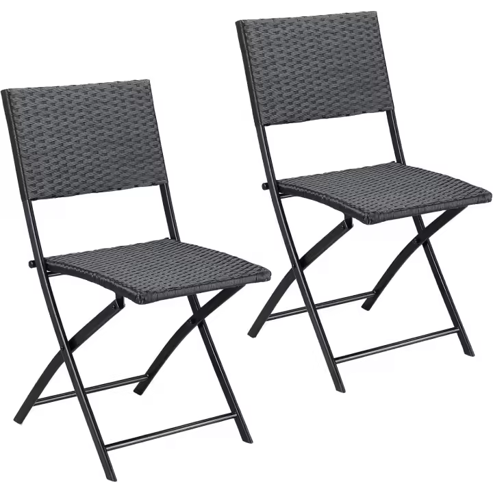 Set 2X Sillas Poliratán Plegables Resistentes 120kg Fácil Guardar Transportable Intemperie - 1