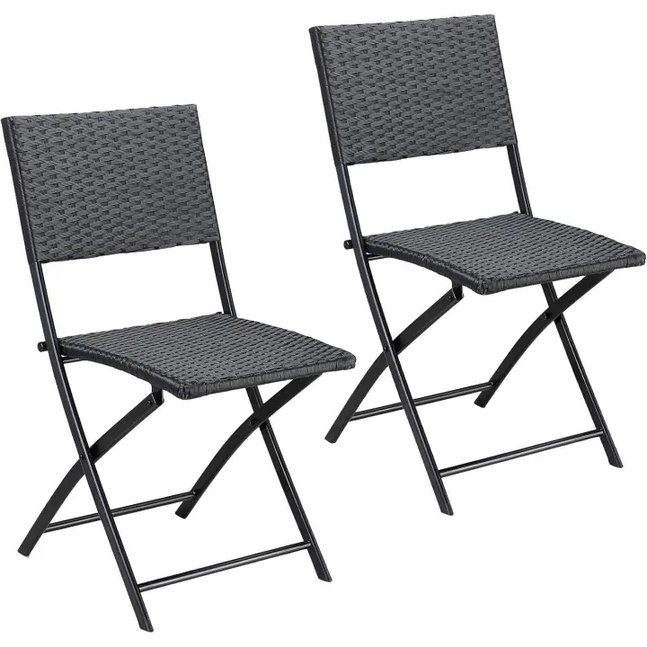 Set 2X Sillas Poliratán Plegables Resistentes 120kg Fácil Guardar Transportable Intemperie - 1