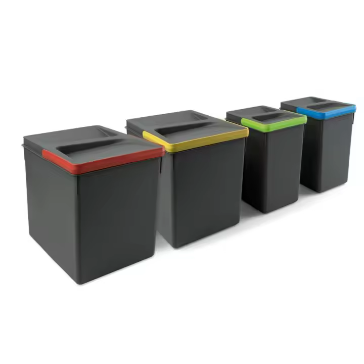 Kit de contenedores de reciclaje para cajón de cocina recycle altura 266mm, 2x15litros, 2x7litros, plástico gris antracita - 1