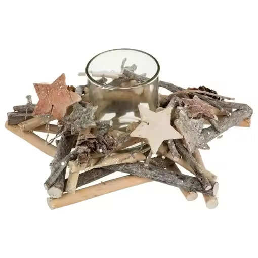 Feeric Centro de Mesa de Madera para Vela Con Ramas de Pino y Bayas Rojas - 1