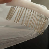 Velo De Novia Doble Capa Con Encaje Y Recogido De Metal Hermoso Accesorio De Boda Corto Para Mujer Vestimenta De Novia - details 4