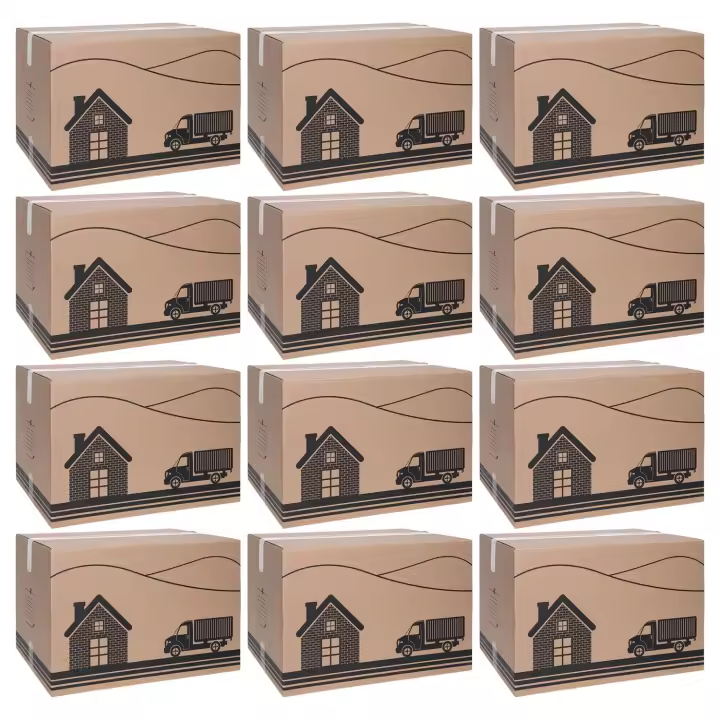 CM - Pack de 12 Cajas de Cartón Ondulado de Canal Simple Reforzado. 7 Tamaños a Elegir. Para Mudanzas, Almacenar y Transportar - 1