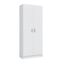 Meimon Armario escobero MULTIUSOS 2 puertas en color blanco, con estantes regulables, bisagras y soportes metálicos, tiradores ABS gris aluminio, estructura en melamina TIPO E1, medidas 180x73x37 cm, capacidad 45 kg - details 0