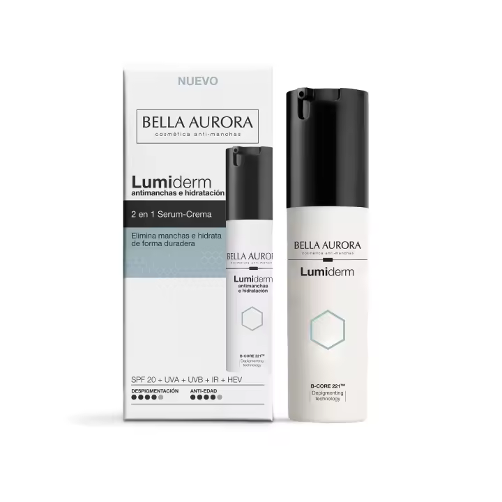 Bella Aurora Lumiderm 2 en 1 Serum-Crema Antimanchas e Hidratación – Con Tecnología B-CORE 221™, Ilumina, Unifica y Protege con SPF20, 30ml - 1