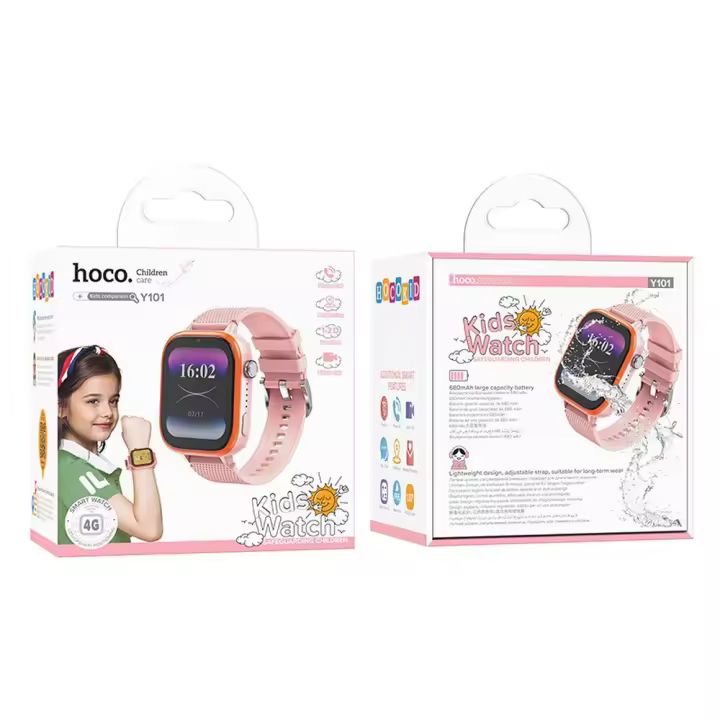 HOCO Y101 es un reloj inteligente para niños con 4G, llamadas y GPS avanzado. Pantalla de 1.83", 1GB RAM y 16GB de memoria. Batería de 680mAh para 1-2 días de uso. Incluye cámara, música y soporte de tarjeta Nano SIM. Ideal para comunicación y seguridad. - 1