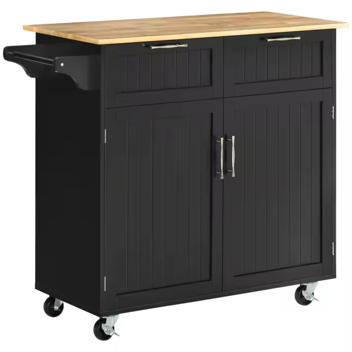 HOMCOM Carro de Cocina con Ruedas Mueble Auxiliar de Cocina con 2 Cajones 2 Puertas Estante Ajustable y Toallero para Comedor Salón 104x46x91 cm - 1