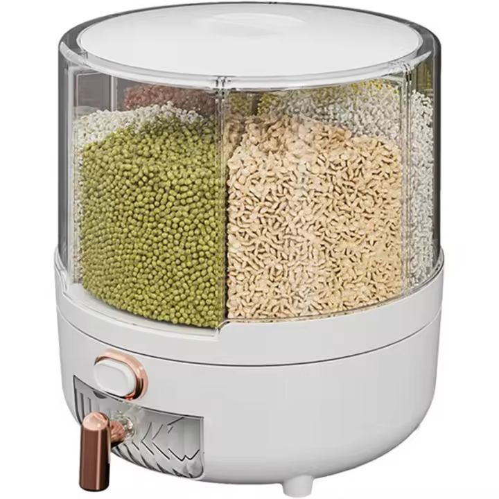 Caja de almacenamiento de granos de arroz con rotación de 360° con taza medidora para armario, nevera, armario, gran capacidad, 6/10 kg - 1