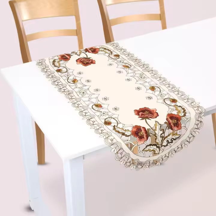 Camino de mesa, mantel de flores, manteles huecos con flores rojas, manteles individuales bordados, manteles, caminos de mesa para comedor - 1
