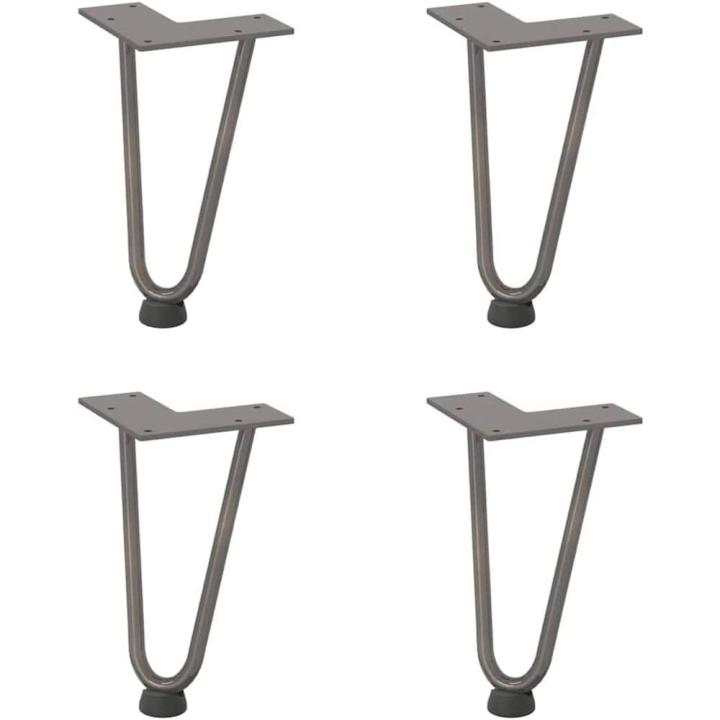 Patas de horquilla para mesa de centro (4 unidades, acero natural, 20 cm, acero macizo) Patas de horquilla para mesa