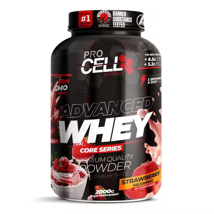 Proteina Concentrada - Whey Core 2 KG Strawberyy Milkshake Procell Sport -  Proteína de Suero, Bajo en Carbohidratos y Grasas - 1