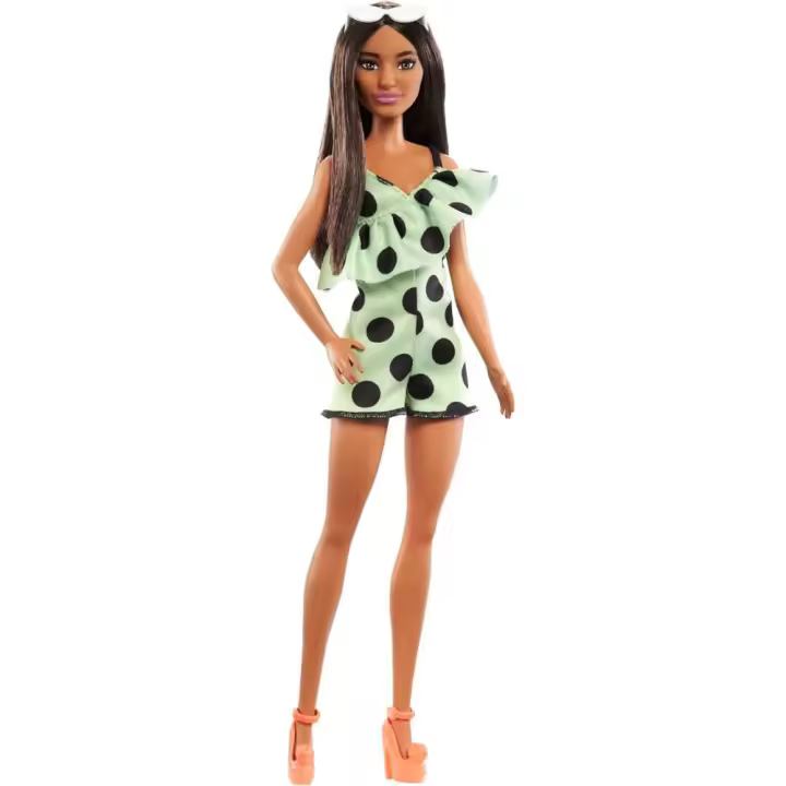 Barbie fashionista morena con pelo largo liso y vestido de lunares asimetrico HJR99 MATTEL - 1