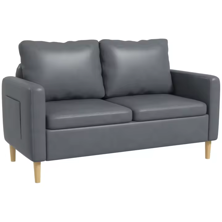 HOMCOM Sofá de 2 Plazas Sillón Moderno Tapizado en Poliéster con 2 Bolsillos Laterales Reposabrazos y Patas de Madera para Dormitorio Oficina Carga 200 kg 143x76x83 cm Gris - 1