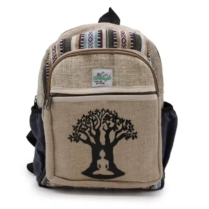 Mochila Pequeña de Cáñamo - Diseño Árbol de Bohdi - 30x22x7cm - 1