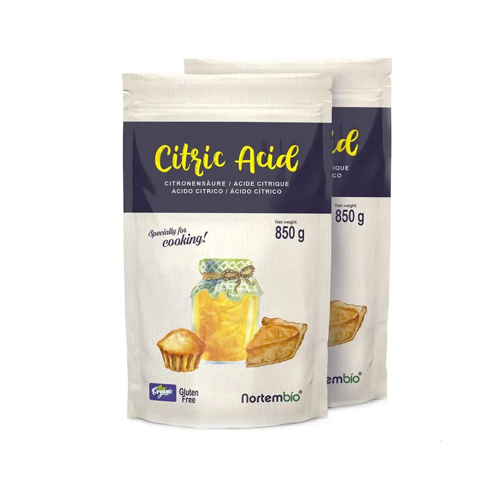 NORTEMBIO Ácido Cítrico Alimentario 100% Puro Pack 2 x 850g | Apto para vegetarianos, veganos y celíacos | E-Book Incluido