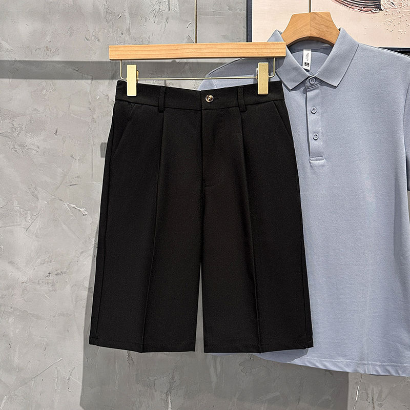 Pantalones Cortos De Verano Para Hombre Estilo Casual Pleated Frontales Mide La Rodilla Moda Coreana Traje De Trabajo Bermuda