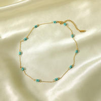 Encanto Gargantilla de acero inoxidable chapada en oro de 18 quilates con estaciones de piedra Natural, collares para mujer, dijes, Collar de cadena con cuentas hecho a mano, joyería - details 8
