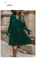 Vestido De Veludo Elegante Para Mujer Con Vuelta Y Cuello En V Vestido Cruzado De Comercio Exterior Europeo Y Estados Unidos Estilo Casual De Otoño - details 8