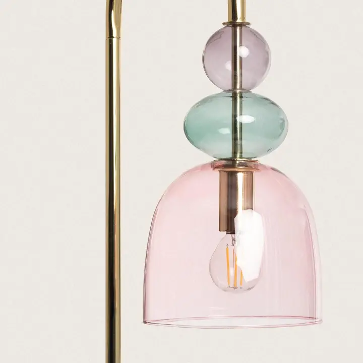 LEDKIA LIGHTING - Lámpara de Pie Metal y Cristal Baudelaire | Diseño Vintage | Soporta Bombilla E14 | Uso Interior | Dimensiones: 1500x290x220 mm, Dorado, Metal Vidrio - 1