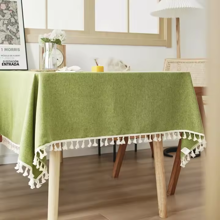Mantel Texturizado Con Borlas De Algodón Rectangular Para Cocina Y Comedor Estilo Rústico Decoración De Mesa Para Fiestas Y Bodas - 1
