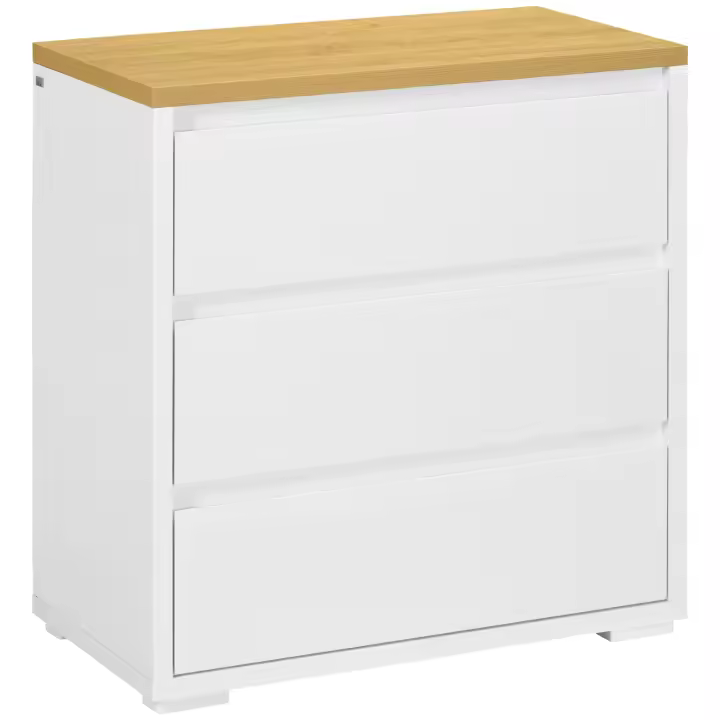 HOMCOM Cómoda 3 Cajones, Cómoda Dormitorio sin Tiradores, Cajonera para Salón, Oficina, Estilo Moderno, 70x37x75 cm, Blanco - 1