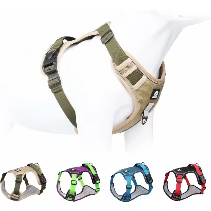 Arnés para perros Arnés sin tirones para perros medianos Arnés de seguridad sin tirones Arnés para perros Arnés táctico para perros Perro grande Ajustable Reflectante Caqui M - 1