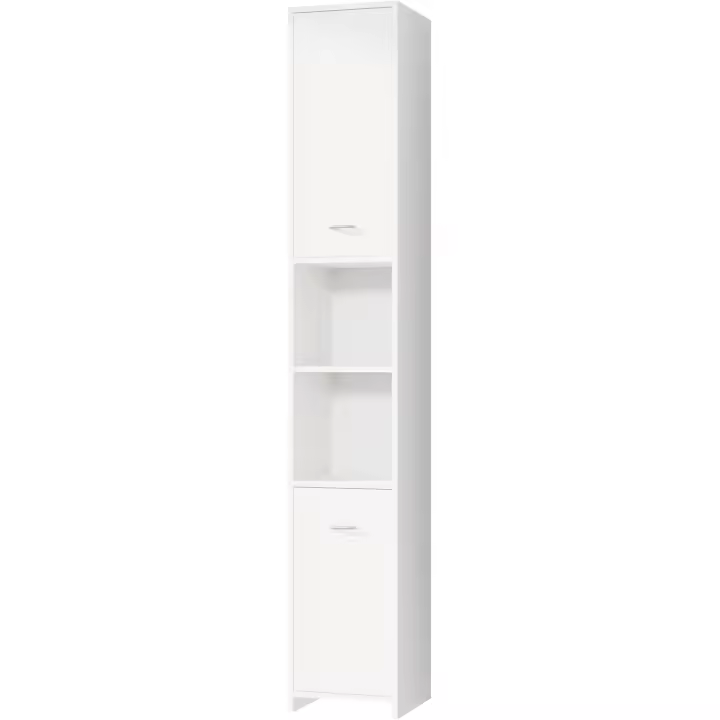 Armario Alto de Baño 180x30x30 MDF Aparador Auxiliar Blanco 2 Puertas 6 Estantes Columna de Baño - 1